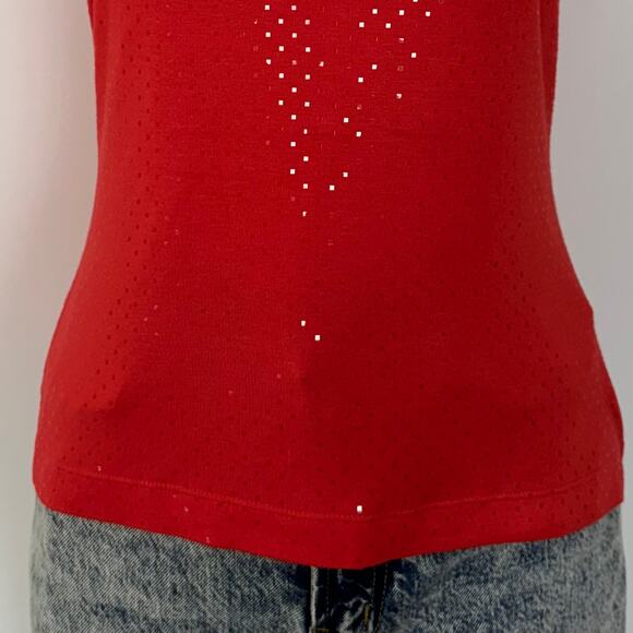 St. John Paillette Sparkly Stretch Jersey Knit Tank Top Blouse Orange Red Medium - Picture 4 of 11